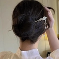 Silver auspicious cloud hair stick with pearls worn on a bun in a vintage style - F0827 Jade Ruyi