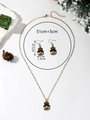 Vue détaillée de la parure de bijoux bonhomme de neige de Noël avec dimensions indiquées - XL21-Bonhomme de Neige Traditionnel