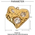 Detailed size specifications for heart-shaped stainless steel pendant with rhinestones - YE577 (Gold Heart Three Stones)