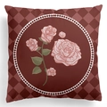 European vintage floral cushion cover with red-brown diamond lattice and pink roses - Dark Red Brown Diamond Round Rose Style (DRD415-4) / 45x45cm
