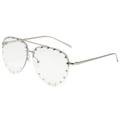 Silver aviator glasses with metal frame and circular silver rivets on transparent lenses - Silver Frame Clear Lenses