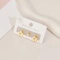 Ensemble de trois boucles d'oreilles en acier inoxydable avec fleurs dorées et zircon - Cinq-Pétales Or