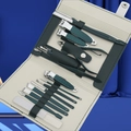 16-piece dark green manicure set with stainless steel tools in cream leather folding case - 19-Piece Set (Dark Green)