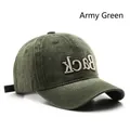 Vintage army green washed cotton baseball cap with Back embroidery on white background - Army Green