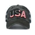 Detail of washed denim USA embroidery and star mesh on black ponytail baseball cap - Adjustable / Black