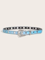 Detail eines blauen Glitzergürtels mit Western-Schnalle und funkelndem Strass-Rand - S / Himmelblau