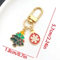 Cute Christmas tree and red enamel ball pendant keychain with dimensions measurement - LS580-Christmas Tree Snowflake U-shaped Keychain