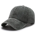 Distressed charcoal grey washed cotton ponytail baseball cap for women on white background - Adjustable / Army Green