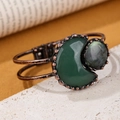 Vintage bronze bangle with green moonstone and grey-blue labradorite gemstones - Green Aventurine