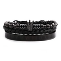 Men's black crown bead bracelet and roman numeral braided cuff set in stainless steel - Three-Piece Set / Black