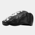 Retro panda print flat cap with black PU leather patchwork in a 45-degree side view - One Size / 1# Black (Panda Print)