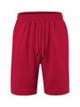 Detail showing red waffle knit fabric texture and drawstring elastic waistband on shorts - Burgundy