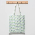 Borsa tote in tela bianca con stampa floreale blu e foglie verdi appesa al gancio - Standard / Floreale Vintage Blu (Senza Coulisse)