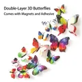 3D double-layer butterfly wall stickers with magnets and adhesive for home decor - Magnet with Adhesive / Rainbow Double Layer 12PCS
