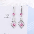 Pink round zircon silver drop earrings with S-curve design on a white jewelry card - Pink Diamond Teardrop Hollow Earrings Led-75