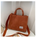 Brick red corduroy square crossbody bag with textured fabric and adjustable strap - Brick Red