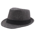 Winter herringbone fedora in grey mixed wool with a black ribbon band for men - 58cm / Dark Gray