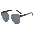 Frameless cat-eye sunglasses with dark grey lenses and rose gold metal bridge details - Black Frame Black Grey Lens