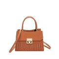 Brown faux leather crossbody bag with crocodile texture and golden metal H-shaped buckle - Brown