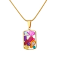 Detail of gold snake chain with rectangular pendant featuring colorful shell inlay - Multicolor Stone Rectangle (N2187-GO)