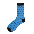 Sky blue mid-calf socks with black heels and a repeating camera pattern knit - Blue Black Trim Camera