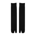 Minimalist black tabi socks with ribbed texture, knee-high length flat lay on white background - One Size / Black
