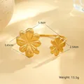 Detail of gold floral open bangle showing brushed metal texture and precise dimensions - Gold Color Bracelet
