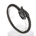 Retro silver steel cable bangle with detailed snake head and tail design for men - Single Layer Retro Silver (KB156930-KFC)
