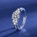 Elegant silver moissanite ring with a large round center stone and pave zircon accents - Zircon [white Gold] Ljz-159 / Adjustable Open