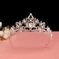 Luxurious rose gold bridal crown with shimmering diamonds and baroque hollow design - No.2 Rose Gold (Jelly Stone)