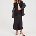Gonna a sirena in raso nero con blazer grigio per un look da ufficio minimalista - S / Nero