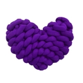Macro shot of purple hand-knitted heart pillow showing thick yarn texture and detail - Dark Purple