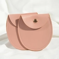 Pink PU leather round jewelry pouch with a gold snap button and fine stitching - 8*8.5cm / Nude Pink
