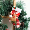Calcetín navideño de punto con diseño de reno 3D y pompones para decoración de hogar - Calcetín de Reno