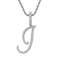 Macro detail of iced-out letter I pendant with 18K gold plating and shiny cubic zirconia - Letter I / Silver (Pendant Only)