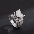 Luxurious silver heart ring with pavé-set zircons on a wide band in a sparkling finish - Silver / US 6