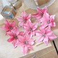 Acht roze kunstmatige kerststerren met zilveren glitters voor kerstboomdecoratie - Set van 8 / Roze