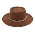 Close-up of brown straw hat featuring a natural woven texture and silver chain detail - M(56-58cm) / Coffee