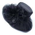 Elegant black organza sun hat featuring a large bow and translucent mesh texture - One Size / Black