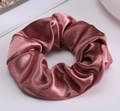 Elegant satin scrunchie in dusty rose color with high elasticity and silk-like sheen - Solid Satin Scrunchie - Rose Red