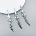 Three antique silver sword alloy pendants for DIY jewelry and keychain accessories - 10x59mm Embossed Short Sword/Antique Silver