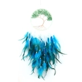 Handmade Tree of Life dream catcher featuring green stone chips and soft blue feathers - Green Aventurine + Curved Feather