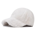 Winter faux fur baseball cap in cream white plush finish with a curved brim for outdoors - Adjustable / White
