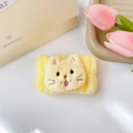 Polsino assorbente in pile corallo giallo con ricamo gatto 3D per il lavaggio del viso - Stile Gatto dei Cartoni Animati (87#) / 1 Pezzo / Giallo