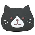 Cute black cat face coaster made of heat-resistant silicone for table protection - Small Black Cat / 10x8cm