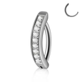 Silver curved barbell navel ring with a row of sparkling clear zircon stones - Style 1-White Zirconia
