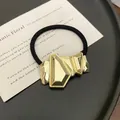 Punk style ponytail cuff with gold geometric alloy block and black elastic band - 9# Gold Irregular