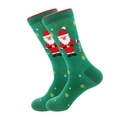 Green Christmas crew socks featuring Santa Claus and snowflakes in festive knit cotton - One Size / Green Santa