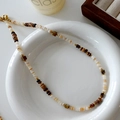 Handmade natural agate beaded necklace with gold spacers and Earth-tone stones - Bohemian Necklace XL0276