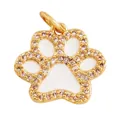 Golden pet paw pendant with white enamel and sparkling zircon stones on white background - White Paw Print Style (L281269-White)